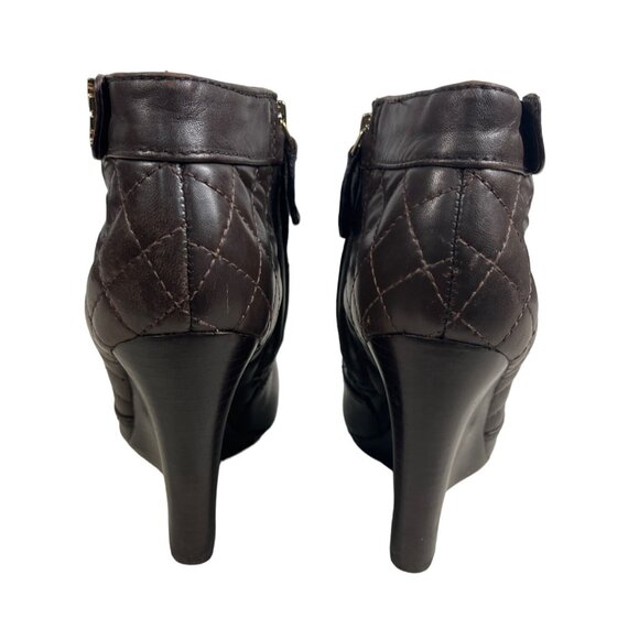 Tory Burch Leila Brown Quilted Leather Stacked Wedge Heel Bootie Sz 6.5M - Picture 4 of 10